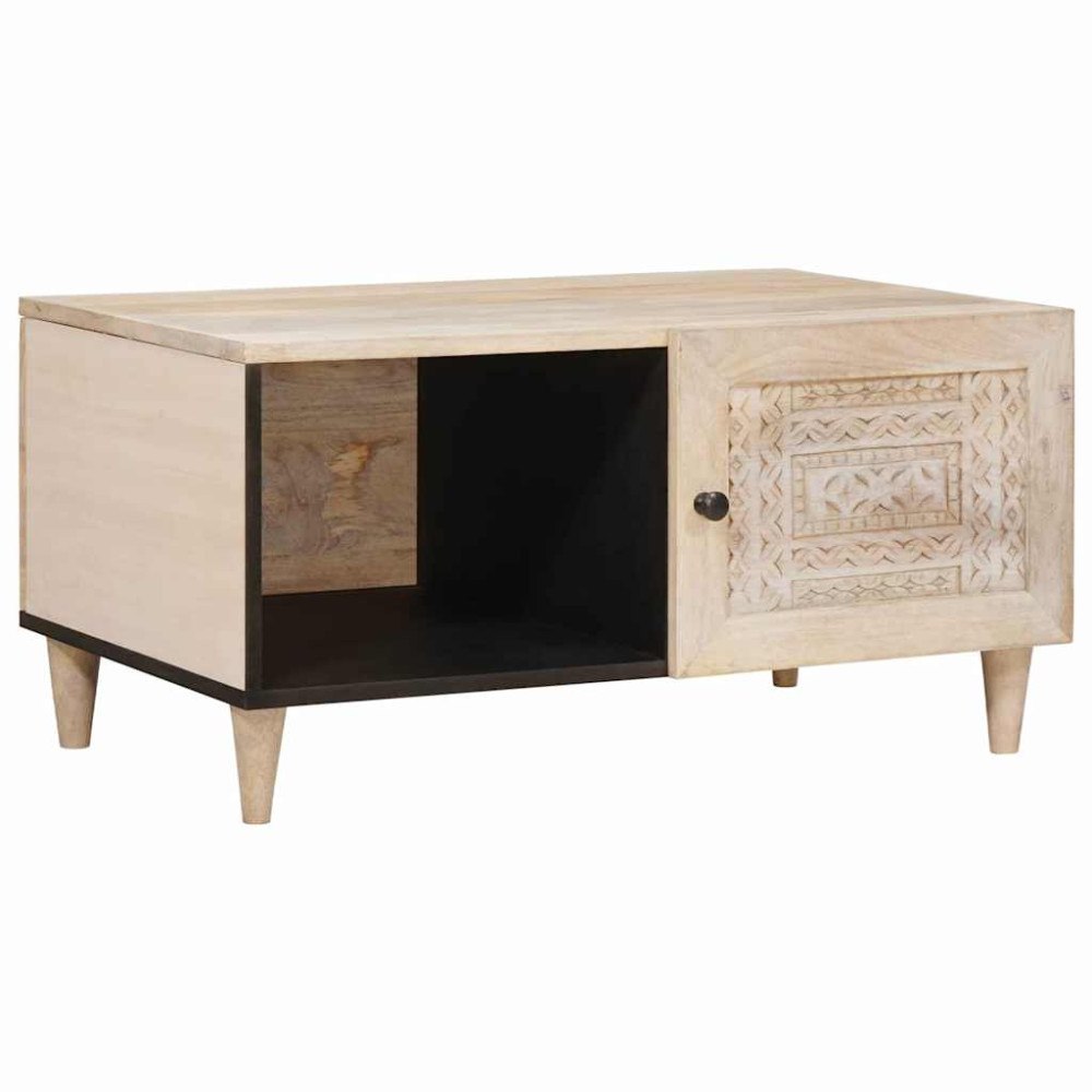 vidaXL Kaffeebord med hylla Beige 80 x 50 x 40 cm massivt mangoträ