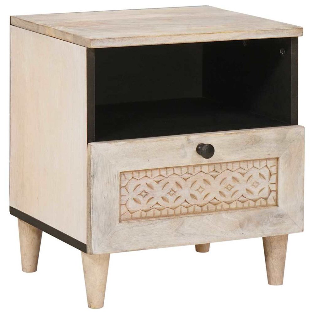 vidaXL Sängbord med låda Beige 40 x 33 x 46 cm massivt mangoträ