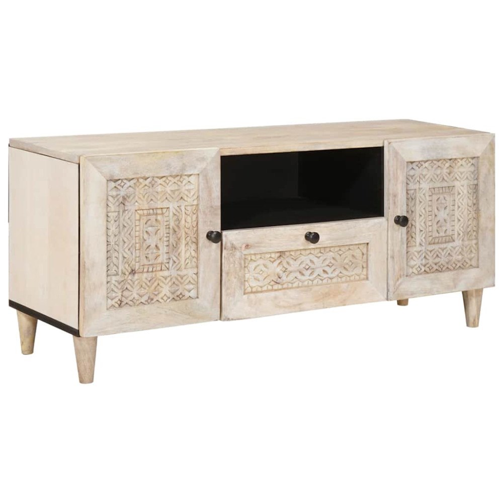 vidaXL TV-skåp med låda med dörr Vit 105 x 33 x 46 cm massivt mangoträ