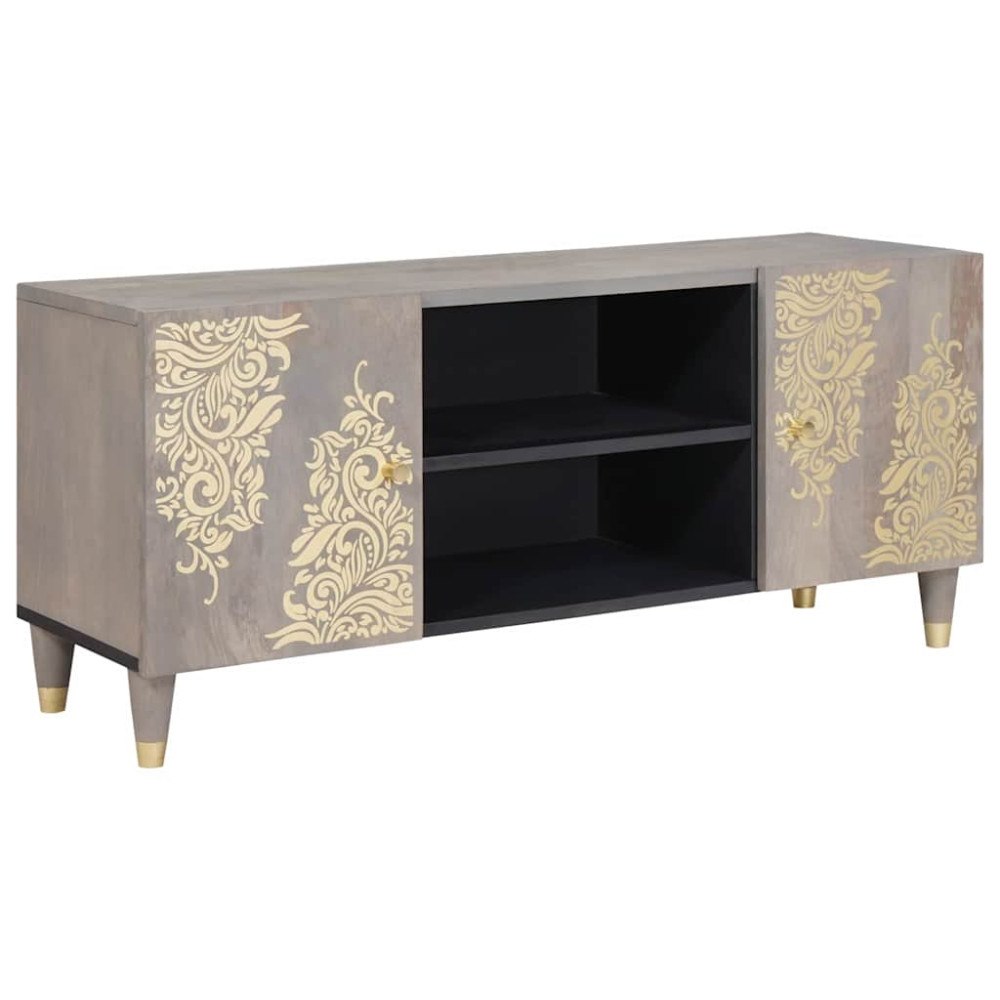 vidaXL TV-skåp Grå och Guld 105 x 33.5 x 46 cm Massivt Mangoträ