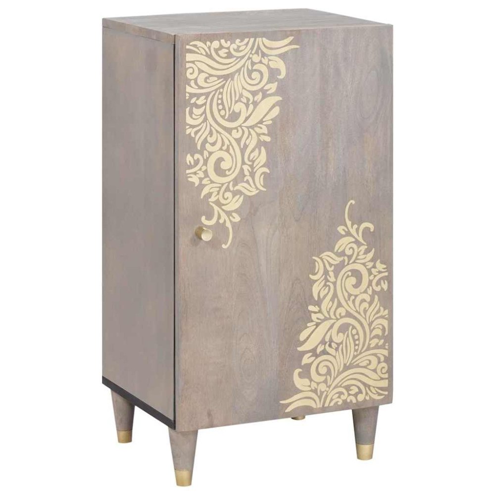 vidaXL Sideboard Grå och Guld 40 x 33,5 x 75 cm Massivt Mangoträ