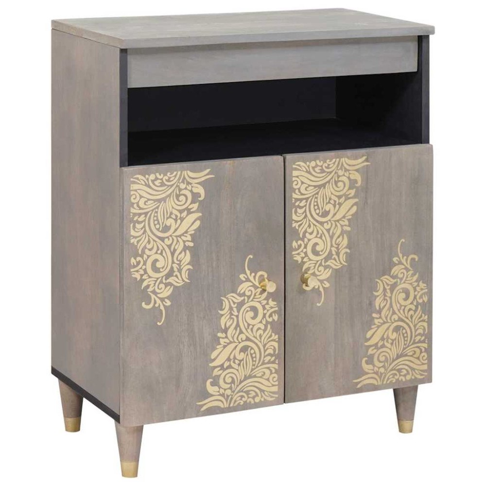 vidaXL Sideboard Grå och Guld 60 x 33.5 x 75 cm Massivt Mangoträ