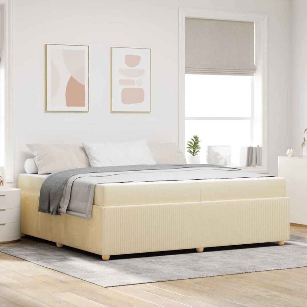 vidaXL Sängram med madrass med madrass Kräm 200 x 200 cm tyg