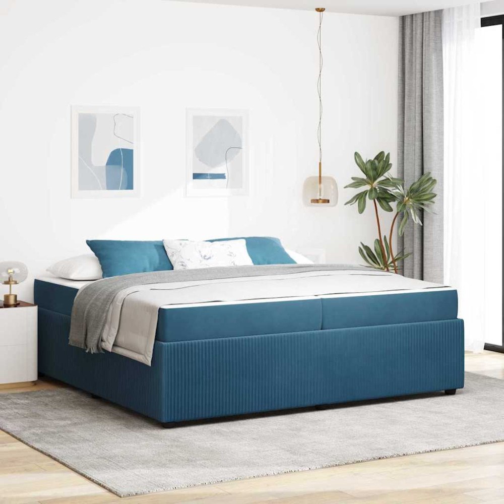 vidaXL Sängram med madrass med madrass Blå 200 x 200 cm Sammet