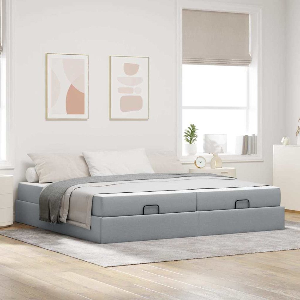 vidaXL Sängram med lagring Ljusgrå 200 x 200 cm tyg