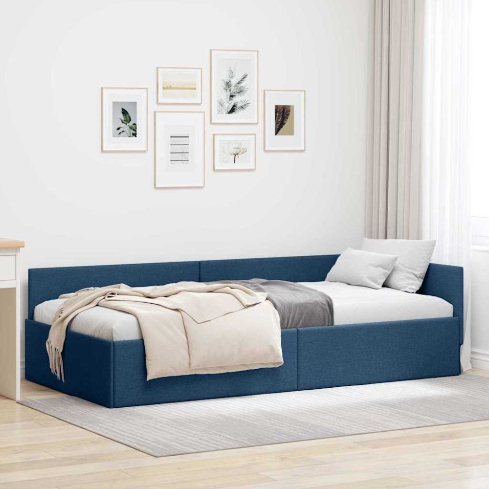 vidaXL Hörn Sängram Blå 90 x 200 cm Tyger och konstruerat trä