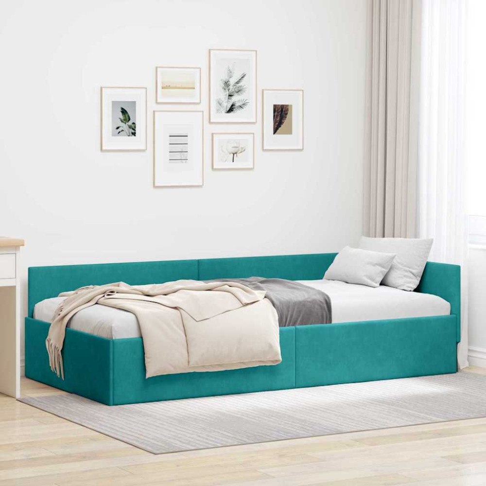 vidaXL Hörn Sängram Turkos 80 x 200 cm Sammet och konstruerat trä
