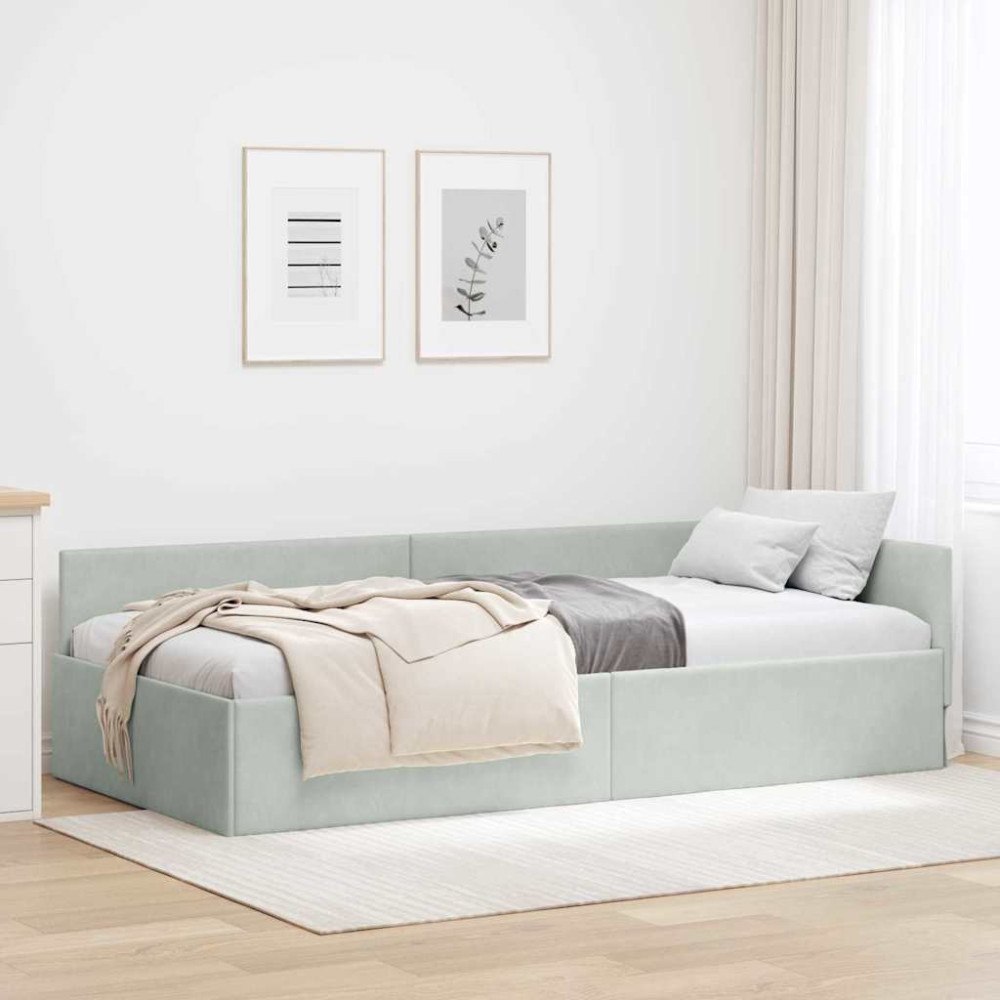 vidaXL Hörn Sängram Ljusgrå 90 x 200 cm Sammet och konstruerat trä