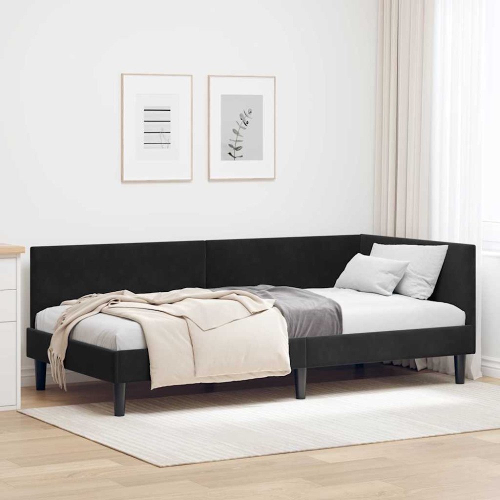 vidaXL Hörn Sängram Svart 90 x 190 cm Sammet och konstruerat trä