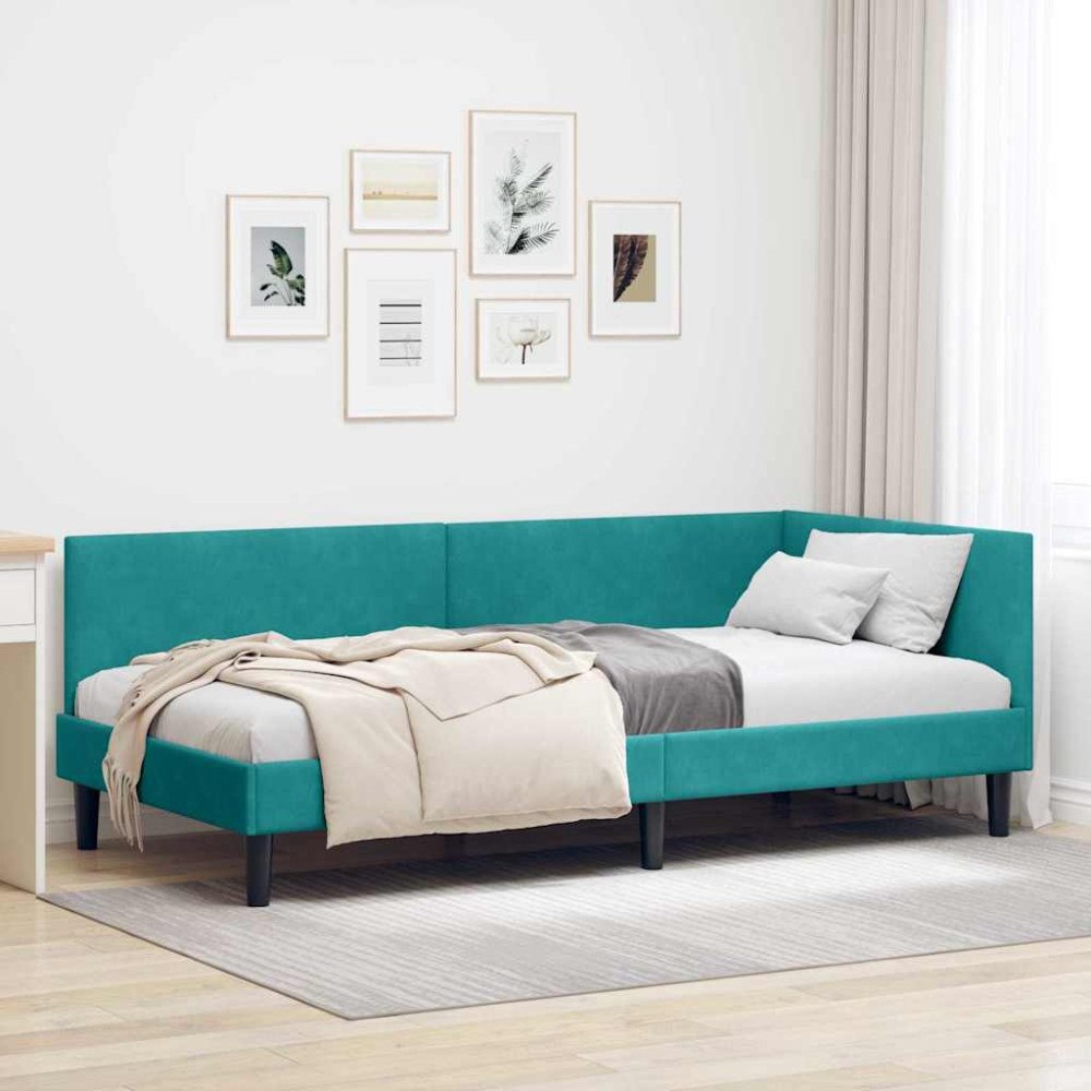 vidaXL Hörn Sängram Turkos 100 x 200 cm Sammet och konstruerat trä
