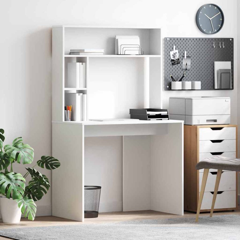 vidaXL Skrivbord med hylla Vit 91 x 50 x 149 cm Konstruerat trä