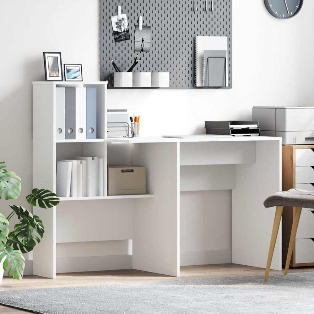 vidaXL Skrivbord med hylla Vit 131.5 x 50 x 106.5 cm Konstruerat trä
