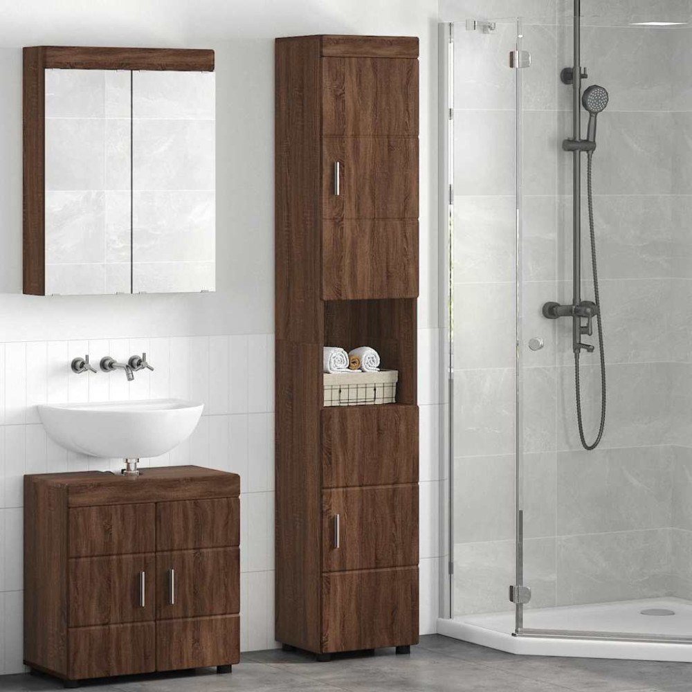 vidaXL Badrumsskåp TULUM brun ek 37 x 31.5 x 203 cm Konstruerat trä