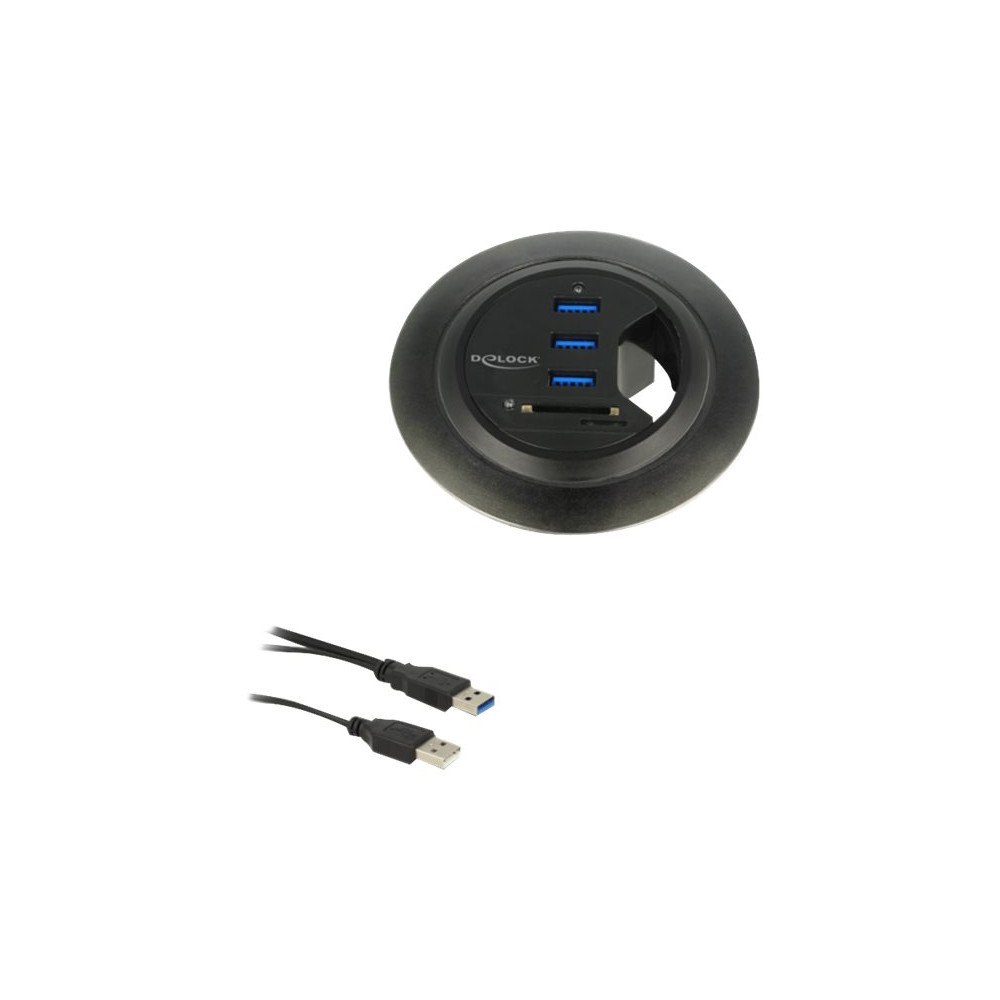 DeLOCK Delock In-Desk Hub 3 Port USB 3.0 + 2 Slot SD Card Reader - hubb - 3 portar