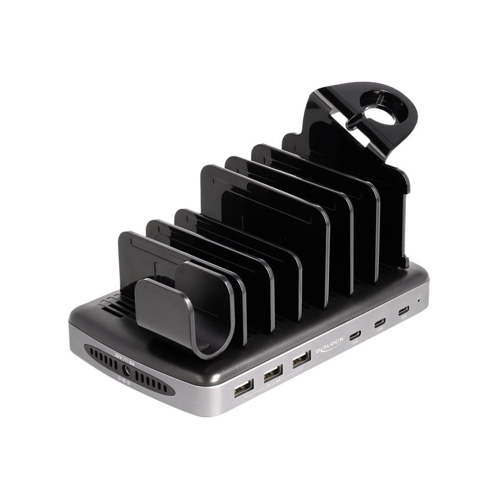 DeLOCK Delock laddningsstation - + växelströmsadapter - 3 x USB typ A, 3 x USB-C - 112 Watt