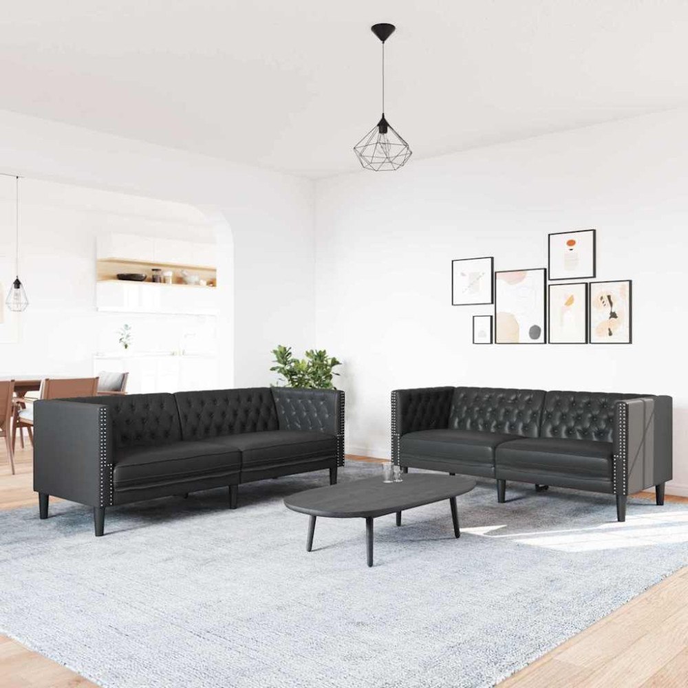 vidaXL Soffset 2 pcs Svart 194 x 74.5 x 70.5 cm Konstläder