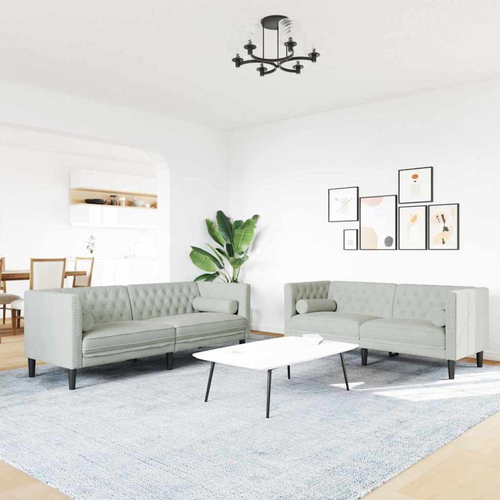 vidaXL Soffset 2 pcs Ljusgrå Sammet