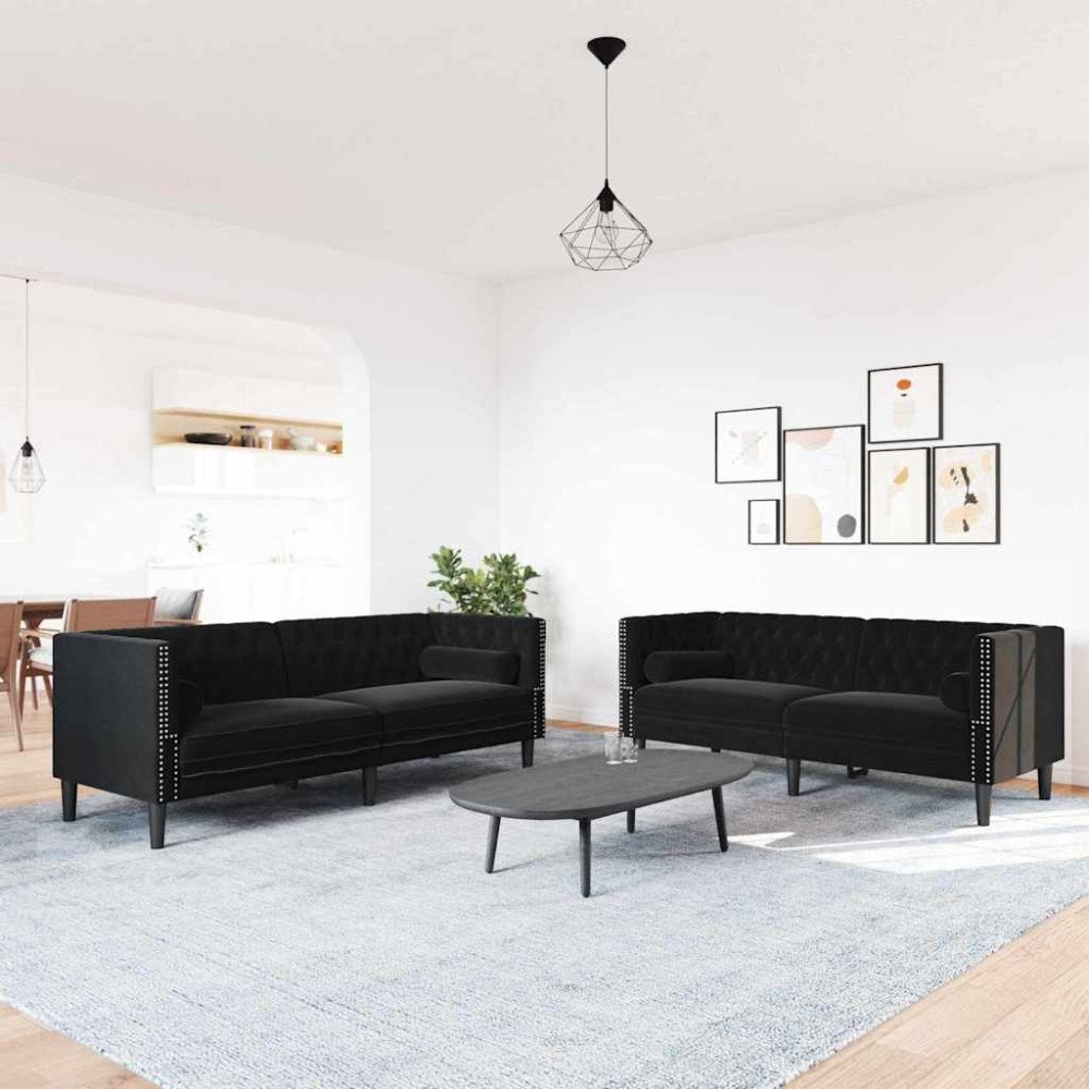 vidaXL Soffset 2 pcs Svart Sammet