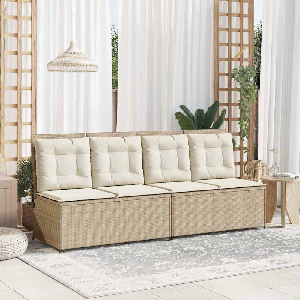 vidaXL Trädgårdsbänk med kudde Beige Poly rattan