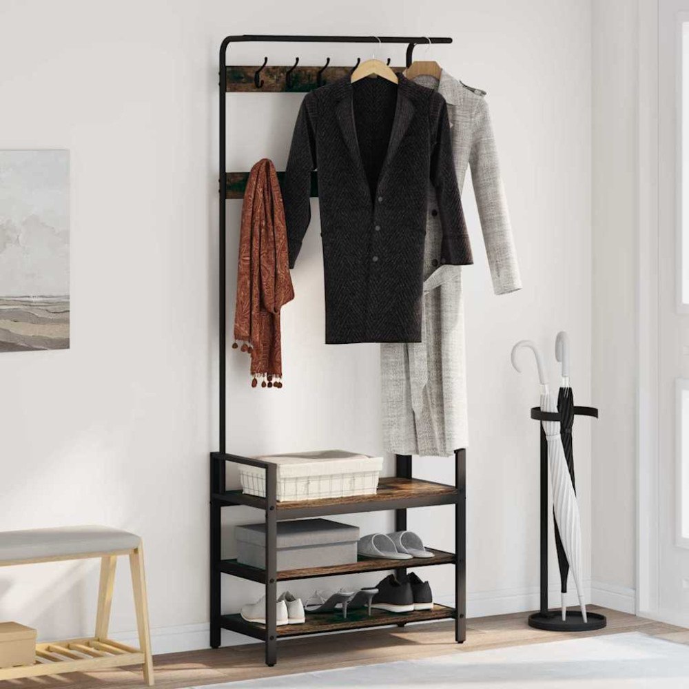 vidaXL Klädhängare Rökfärgad ek 75 x 34 x 184 cm Konstruerat trä