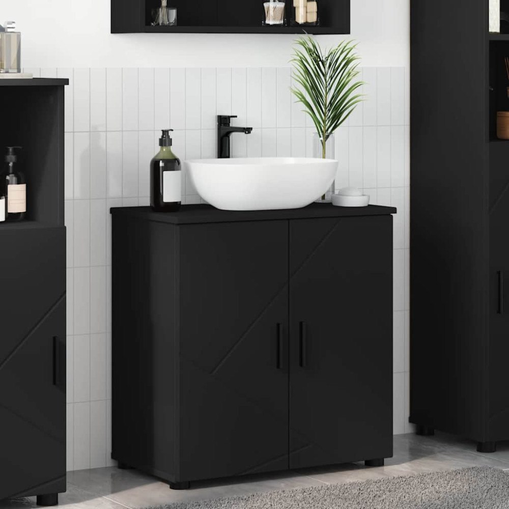 vidaXL Badrumsskåp med hylla Svart 61 x 35 x 64 cm Konstruerat trä