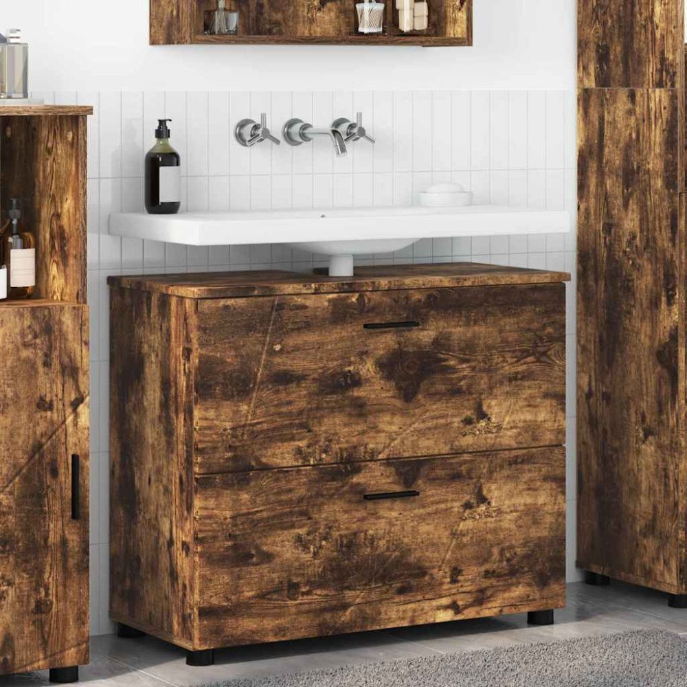 vidaXL Badrumsskåp Rökfärgad ek 76.5 x 35 x 64 cm Konstruerat trä