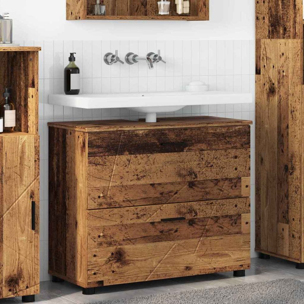 vidaXL Badrumsskåp Gammalt trä 76.5 x 35 x 64 cm Konstruerat trä