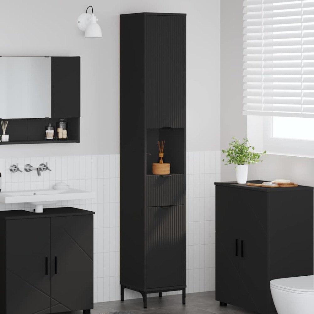 vidaXL Badrumshögt skåp Svart 31,5 x 33 x 190 cm Konstruerat trä