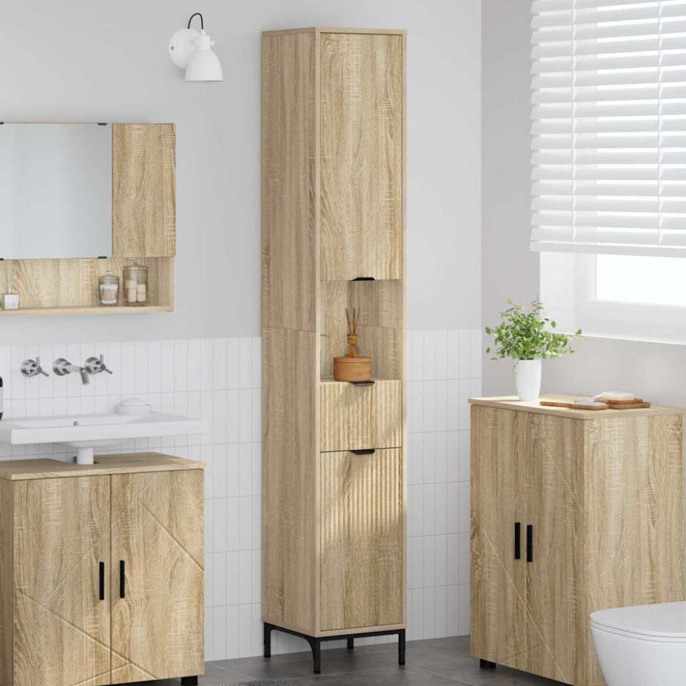vidaXL Badrumshögt skåp Sonoma ek 31,5 x 33 x 190 cm Konstruerat trä