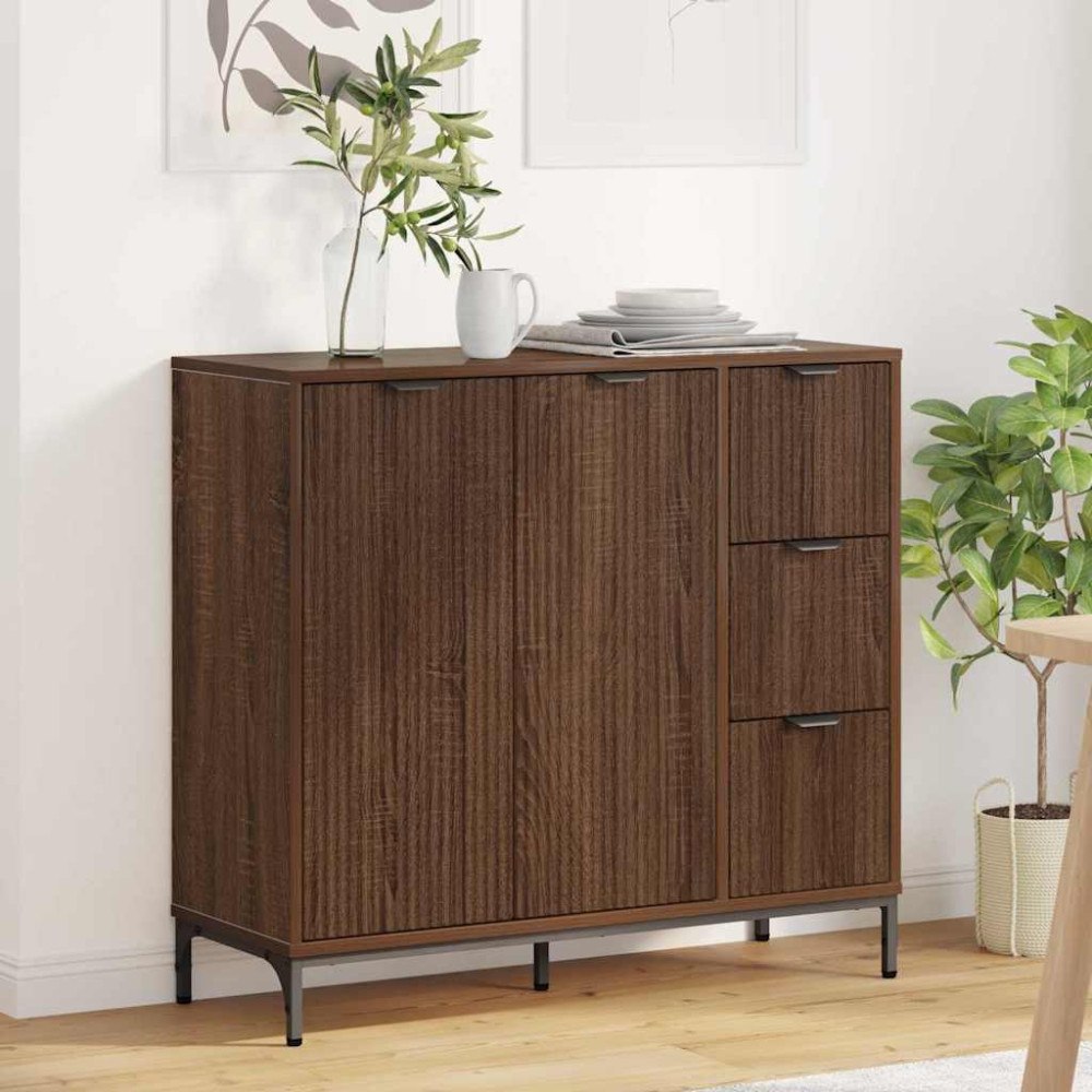 vidaXL Sideboard med låda brun ek 89,5 x 33 x 82 cm Konstruerat trä
