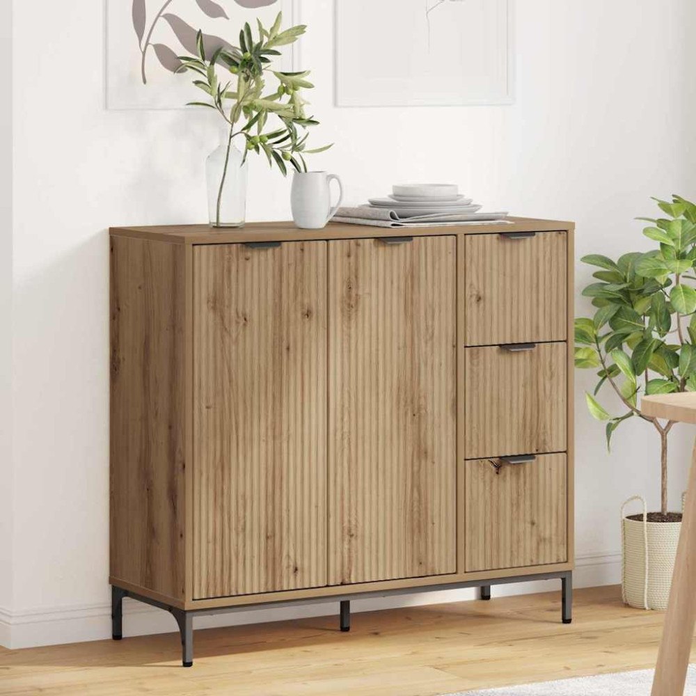 vidaXL Sideboard med låda artisan ek 89,5 x 33 x 82 cm Konstruerat trä