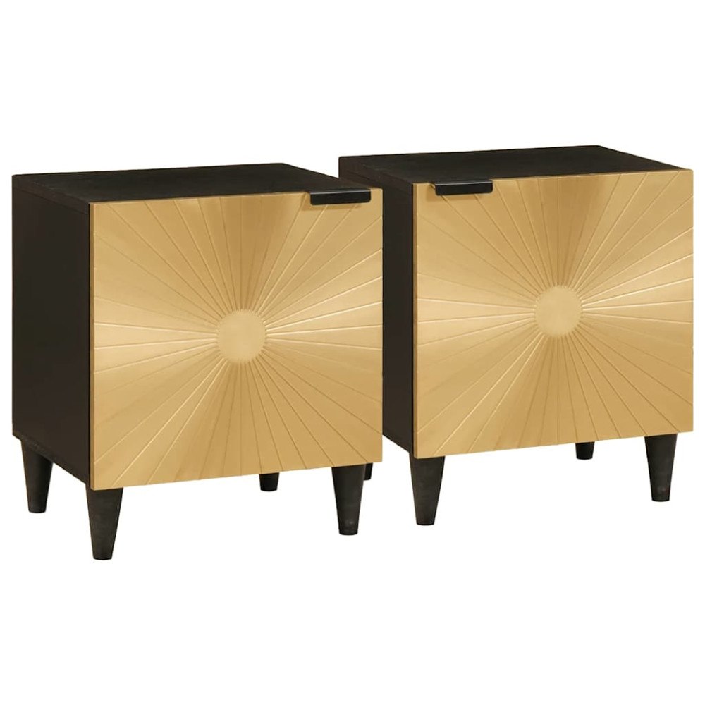 vidaXL Sängbord 2 pcs Svart och Guld 40 x 33.5 x 46 cm