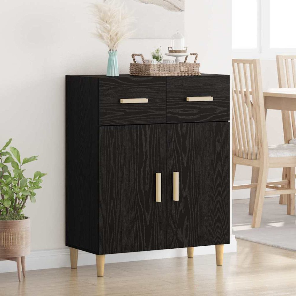 vidaXL Sideboard med låda Svart ek 34 x 69.5 x 89 cm Konstruerat trä
