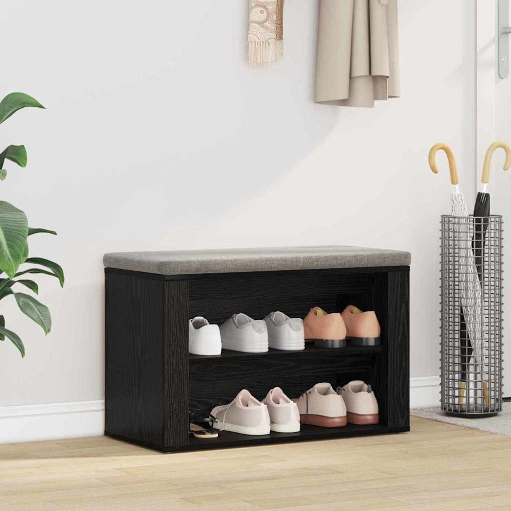 vidaXL Skoställ med hylla Svart ek 75 x 35 x 45 cm Konstruerat trä