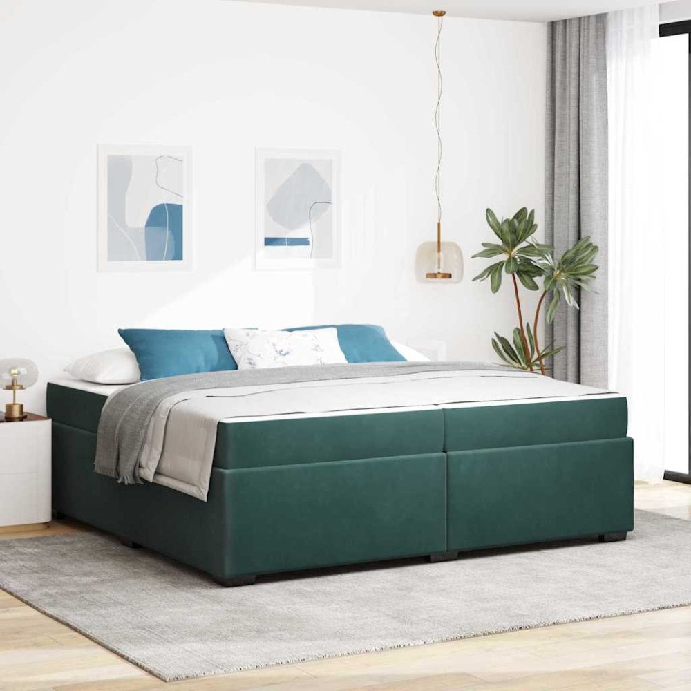 vidaXL Sängram med madrass med madrass Mörkgrön 200 x 200 cm Sammet