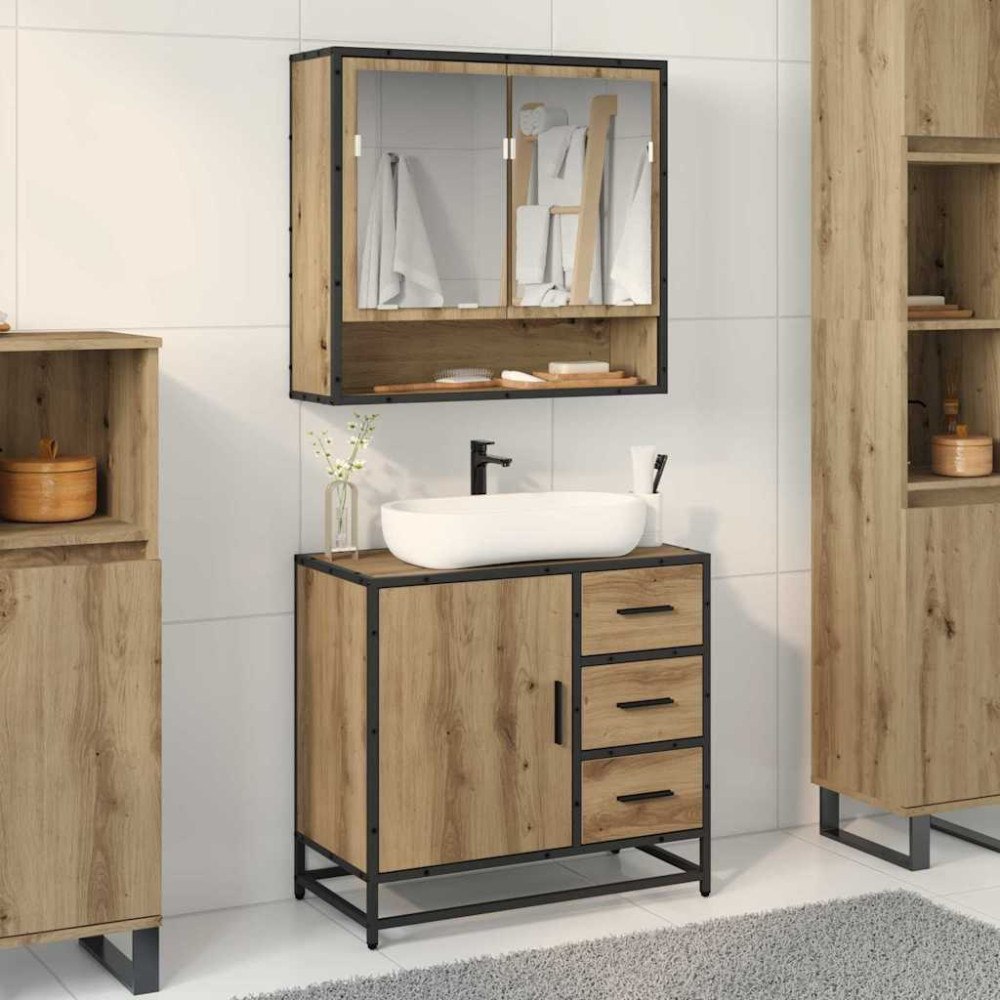 vidaXL Badrumsmöbelset med låda 2 pcs artisan ek Konstruerat trä