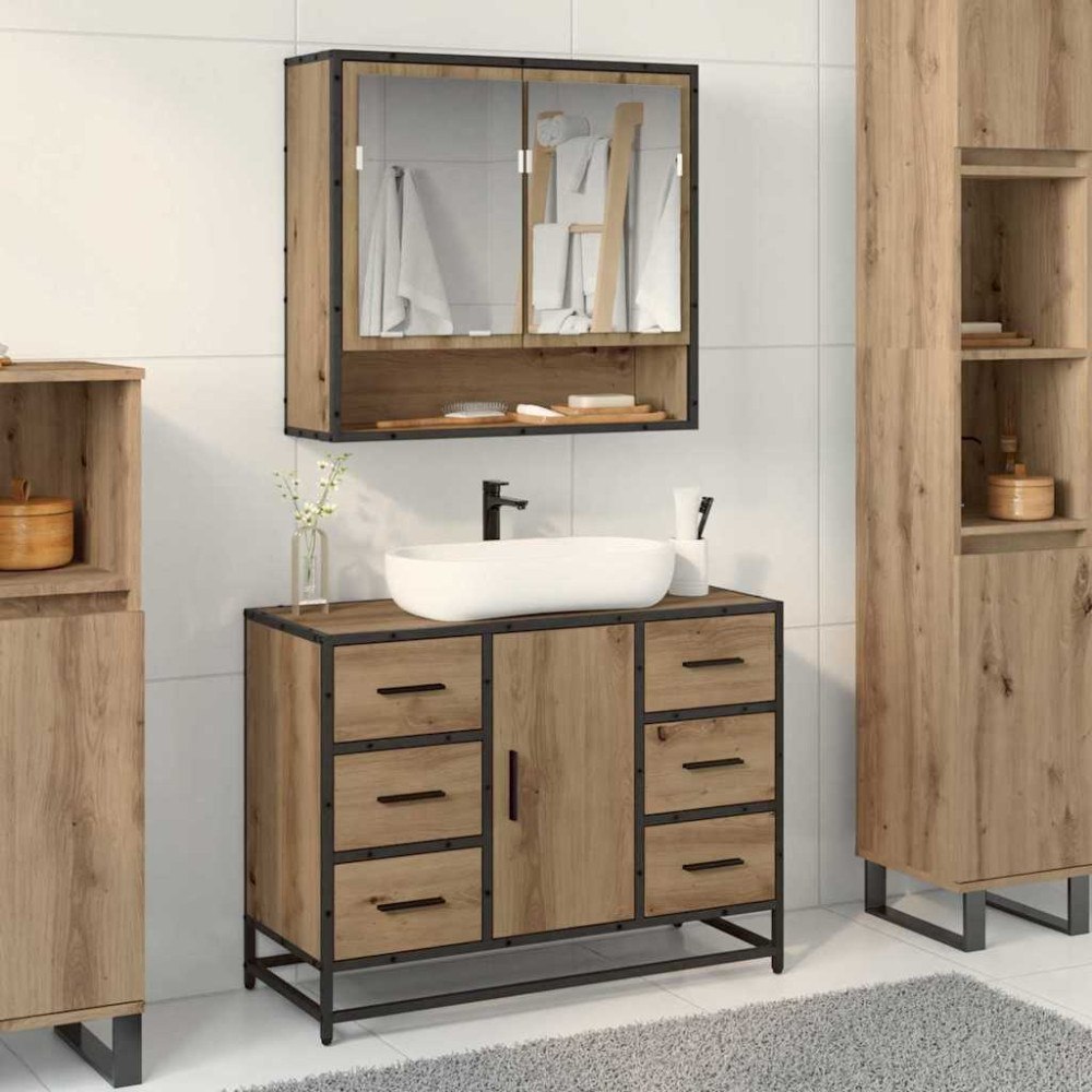 vidaXL Badrumsmöbelset med låda 2 pcs artisan ek Konstruerat trä