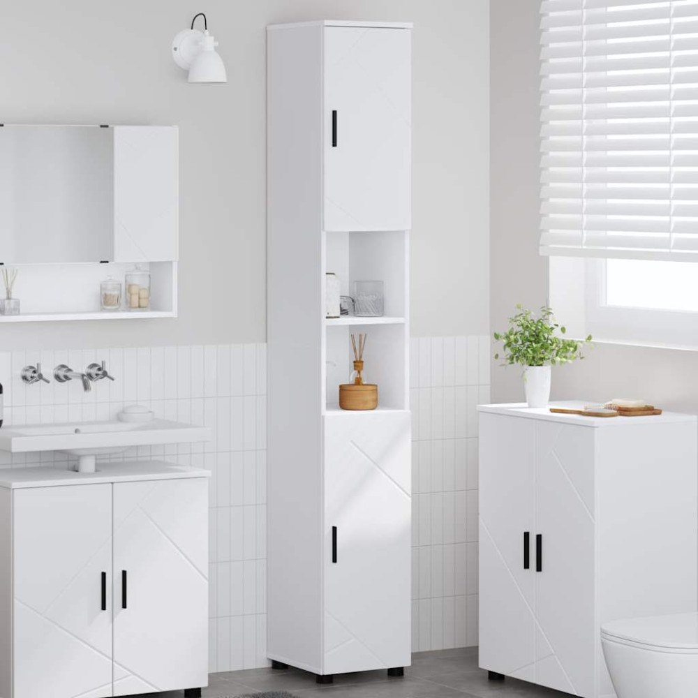 vidaXL Badrumshögt skåp med dörr Vit 30 x 35 x 192 cm Konstruerat trä