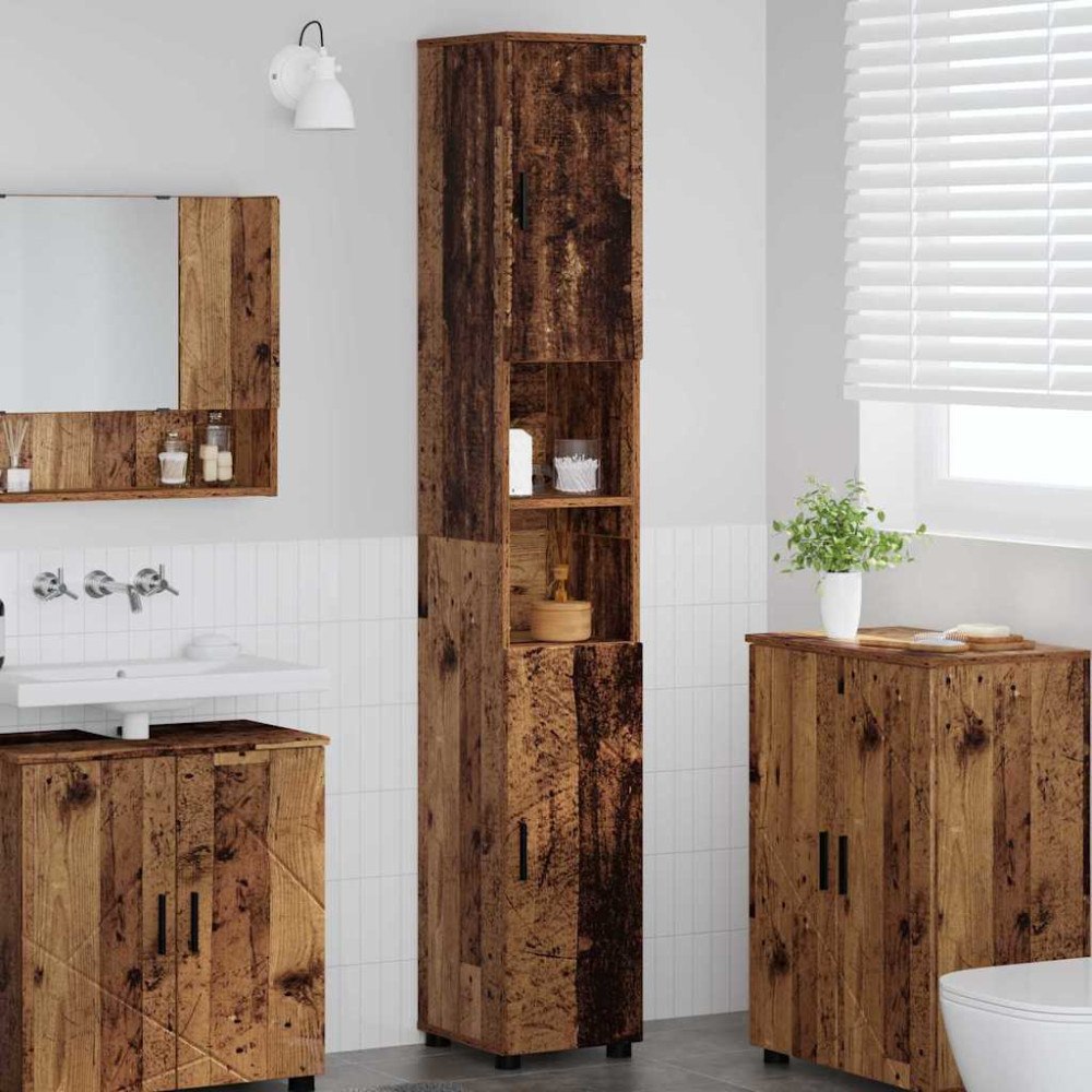 vidaXL Badrumshögt skåp Gammalt trä 30 x 35 x 192 cm Konstruerat trä