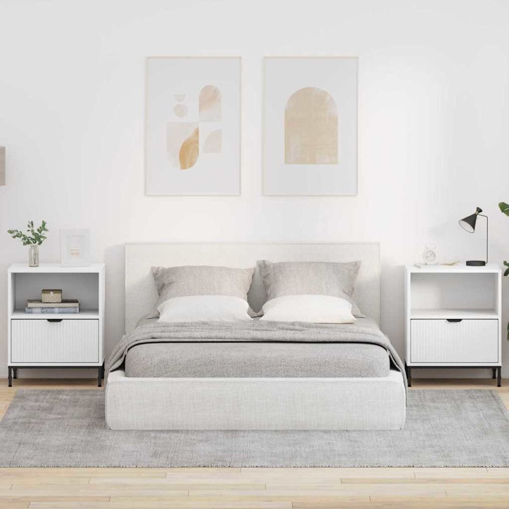 vidaXL Sängbord med låda 2 pcs Vit 49 x 36 x 61 cm Konstruerat trä
