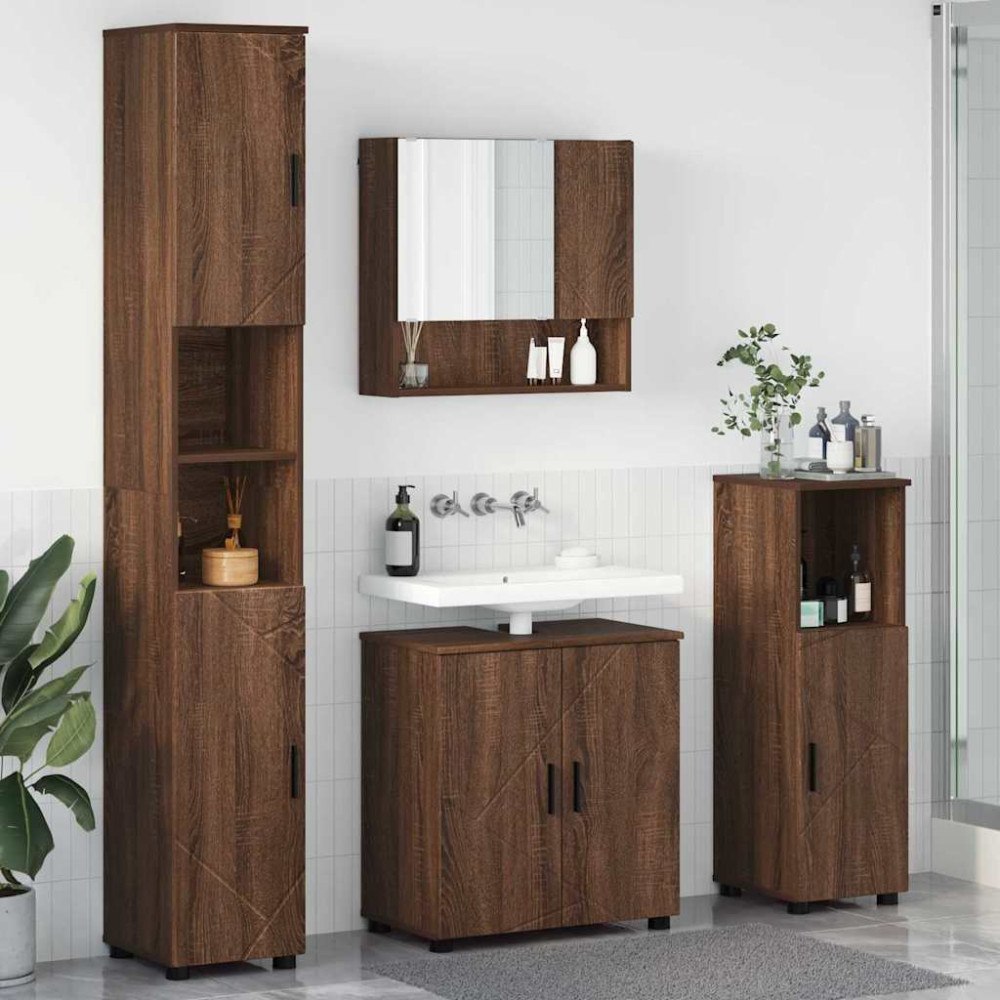vidaXL Badrumsmöbelset 4 pcs brun ek 61 x 35 x 64 cm Konstruerat trä