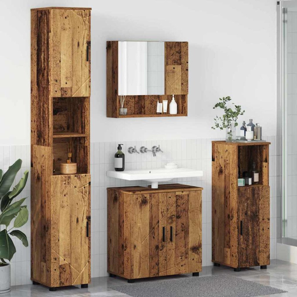 vidaXL Badrumsmöbelset Väggmonterad 4 pcs Gammalt trä 61 x 35 x 64 cm