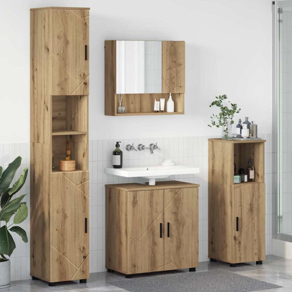 vidaXL Badrumsmöbelset Väggmonterad 4 pcs artisan ek 61 x 35 x 64 cm