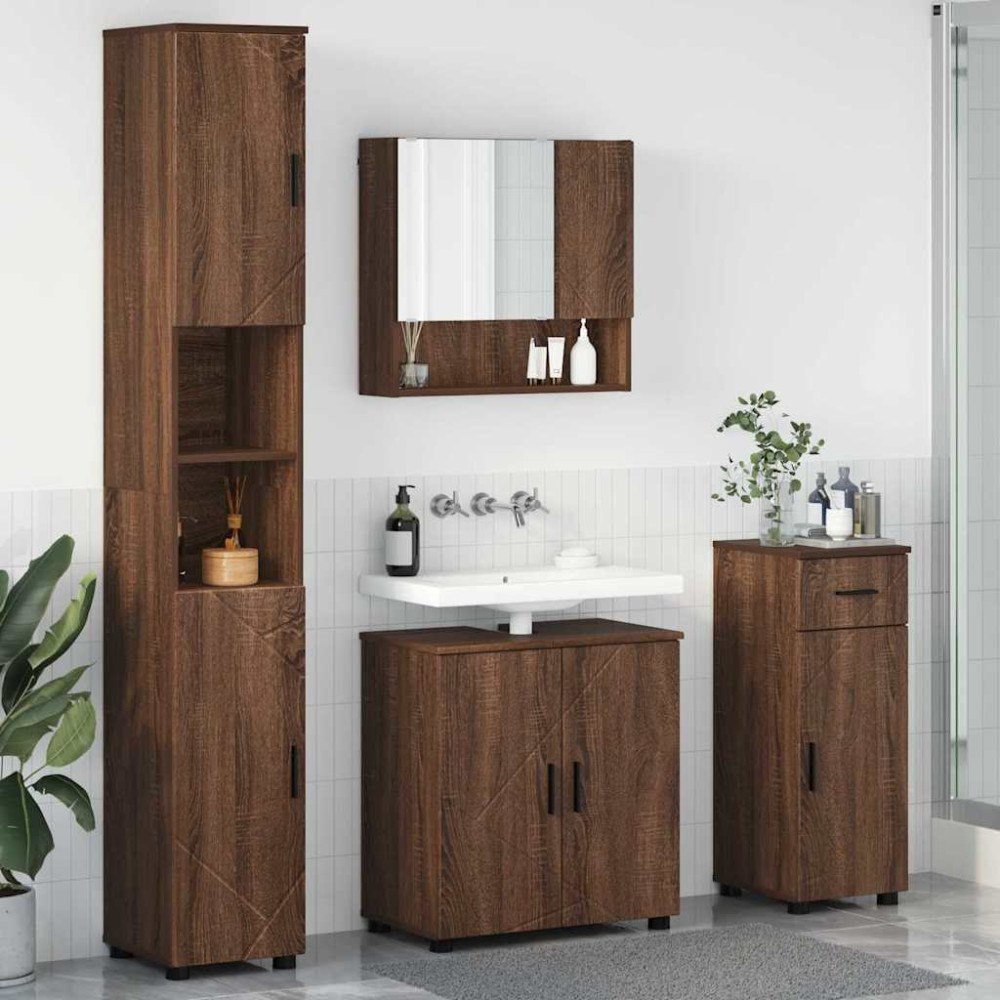 vidaXL Badrumsmöbelset 4 pcs brun ek 61 x 35 x 64 cm Konstruerat trä