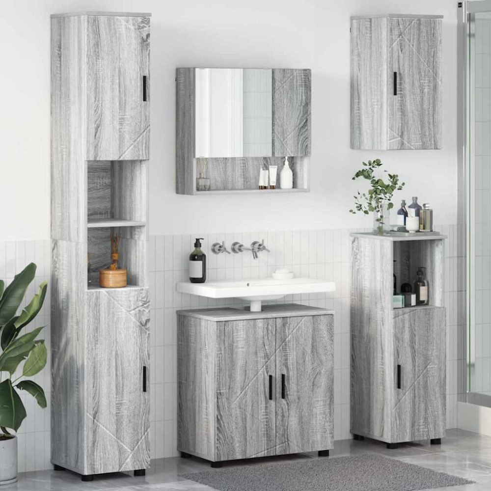 vidaXL Badrumsmöbelset Väggmonterad 5 pcs Grå sonoma 61 x 35 x 64 cm
