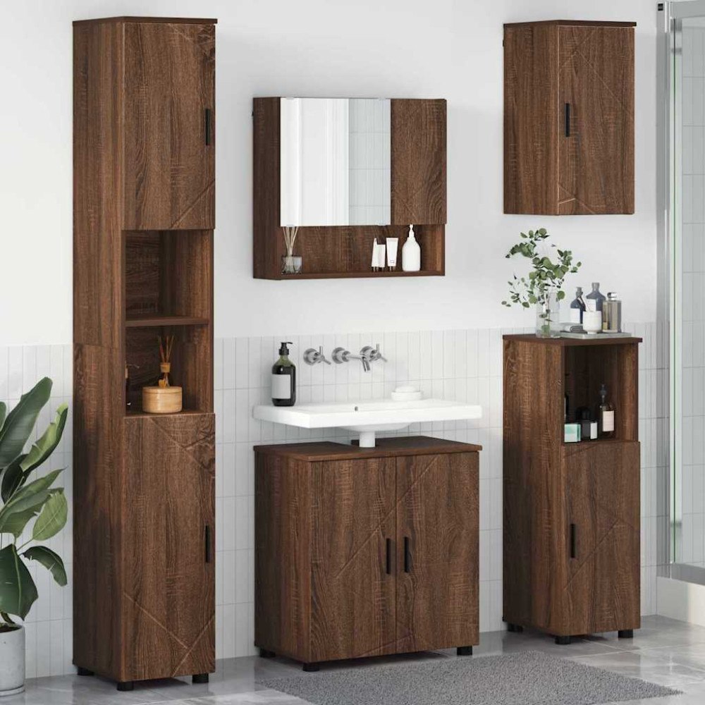 vidaXL Badrumsmöbelset 5 pcs brun ek 61 x 35 x 64 cm Konstruerat trä