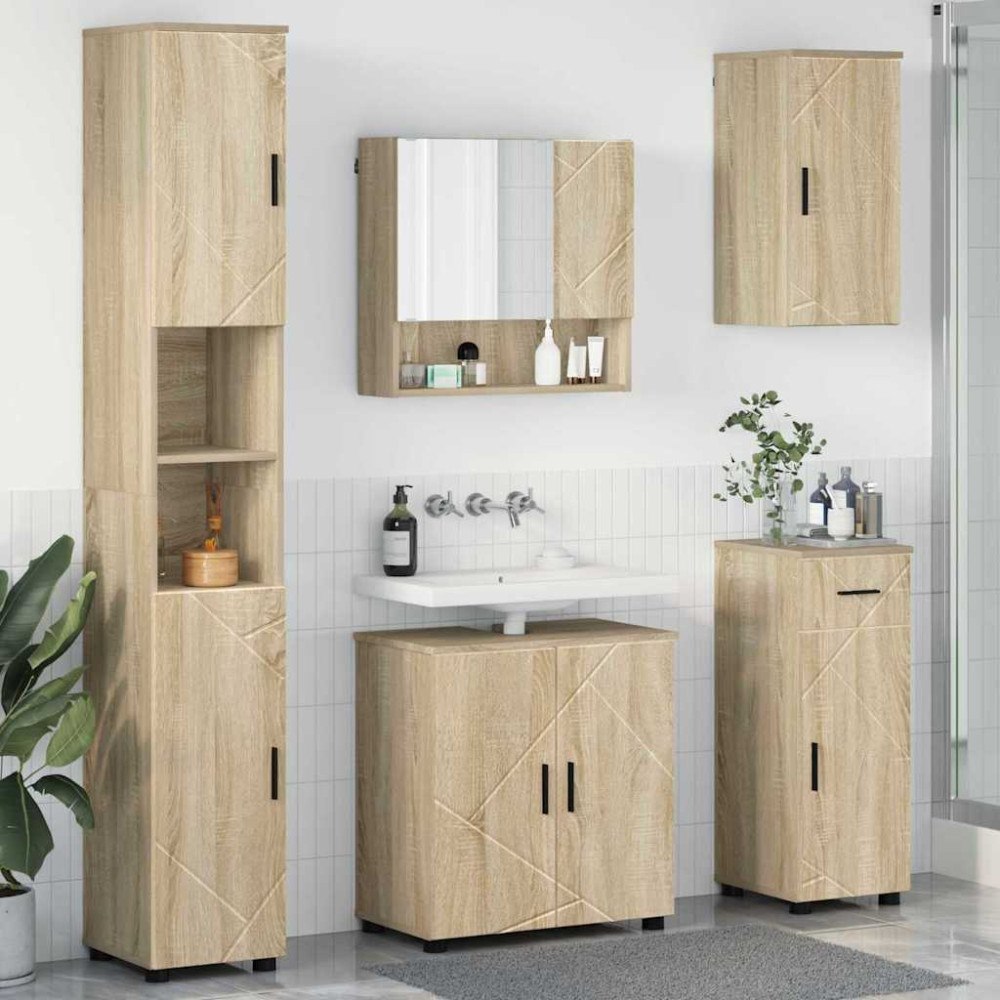 vidaXL Badrumsmöbelset 5 pcs Sonoma ek 61 x 35 x 64 cm Konstruerat trä