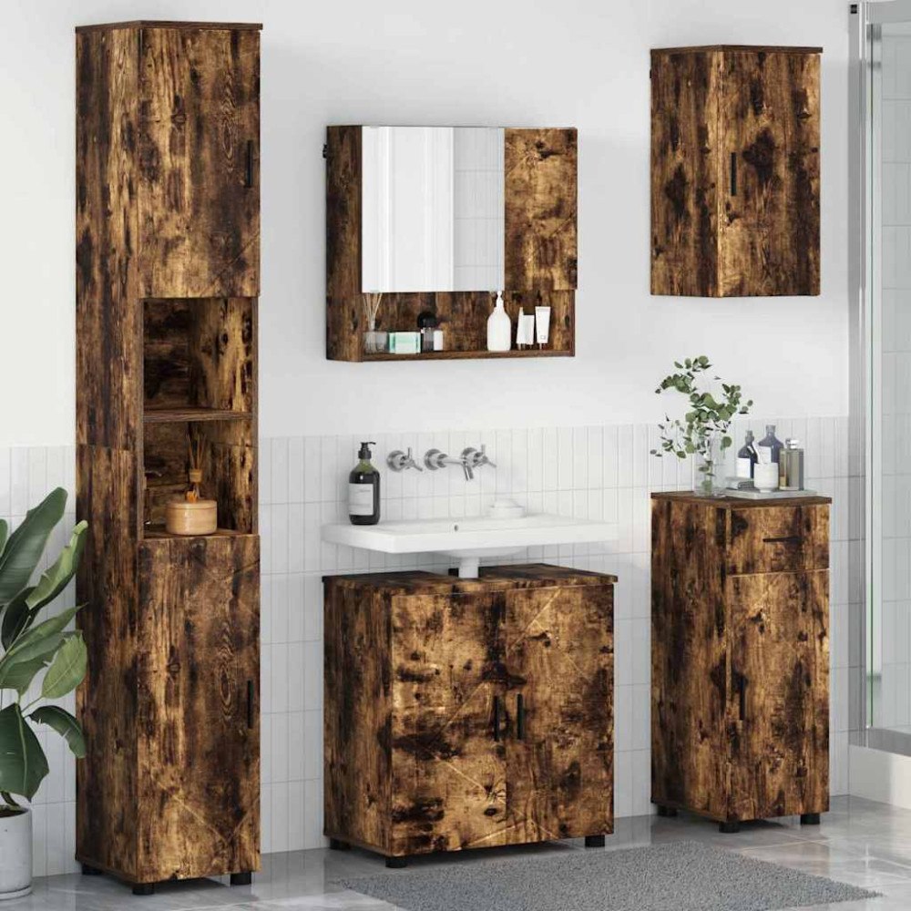 vidaXL Badrumsmöbelset med låda 5 pcs Rökfärgad ek 61 x 35 x 64 cm