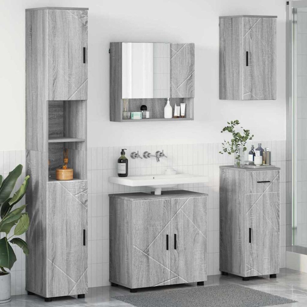 vidaXL Badrumsmöbelset med låda 5 pcs Grå sonoma 61 x 35 x 64 cm