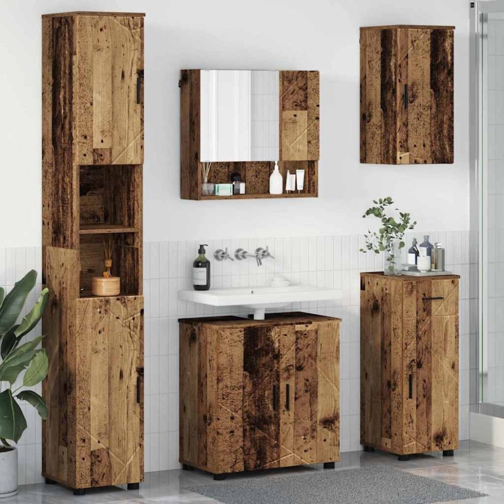 vidaXL Badrumsmöbelset med låda 5 pcs Gammalt trä 61 x 35 x 64 cm